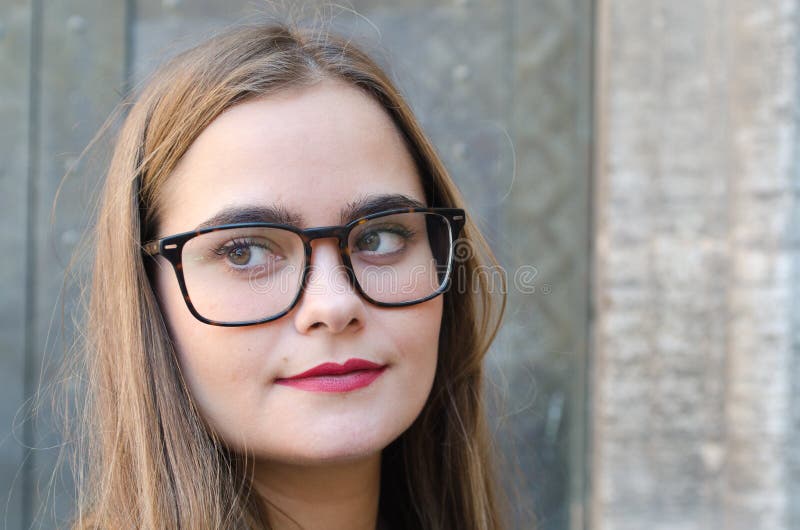 Blonde Girl With Glasses And Red Lips Stock Image Image Of Eyes