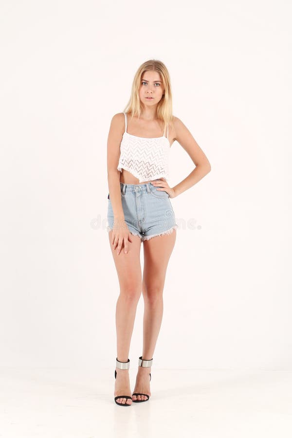 Blonde Girl in Jeans Shorts Stock Image Image of serious, cute 60025305