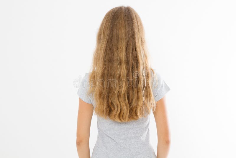 Blonde Girl with Long and Wavy Healthy Hair Isolated on White Background.  Young Woman Fashion Hairstyle Back View. Copy Space Stock Image - Image of  long, curly: 128238529