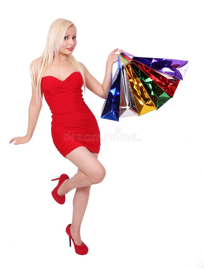 Blonde girl with shopping bags