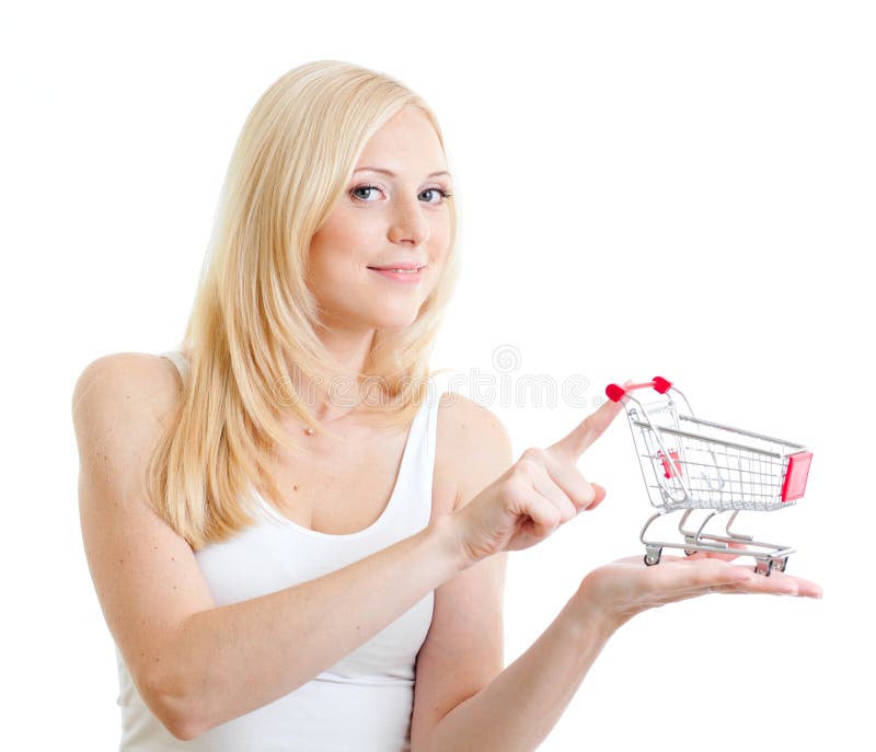 Blonde girl with small shopping cart