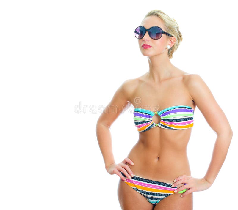Blonde girl in striped bikini