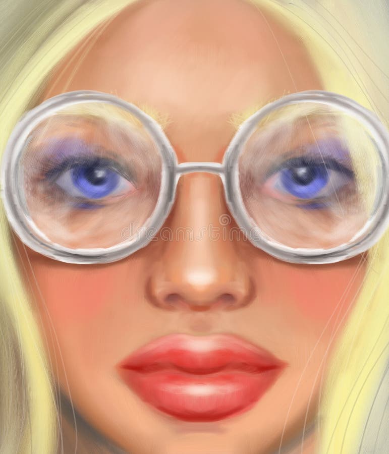 Blonde girl in transparent glasses in the style of digital oil painting stock photos Blonde girl in transparent glasses in the style of digital oil painting stock photos