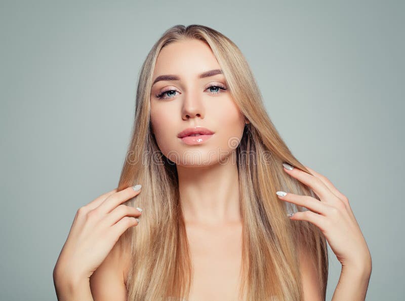 Smiling Blonde Woman with Long Healthy Fair Hair and Clear Skin. Facial  Treatment, Haircare and Cosmetology Stock Photo - Image of model,  hydration: 138797010