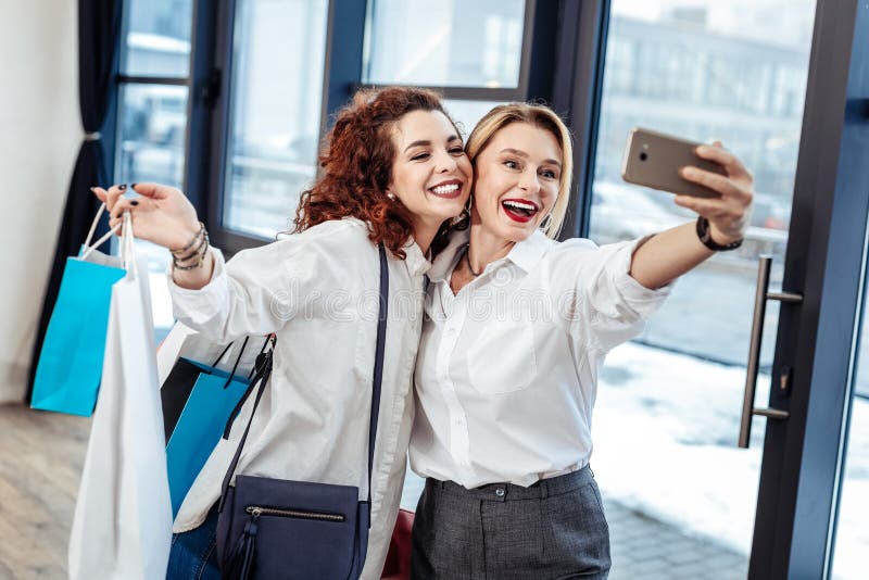 Blonde Haired Mom Making Selfie With Her Lovely Beautiful