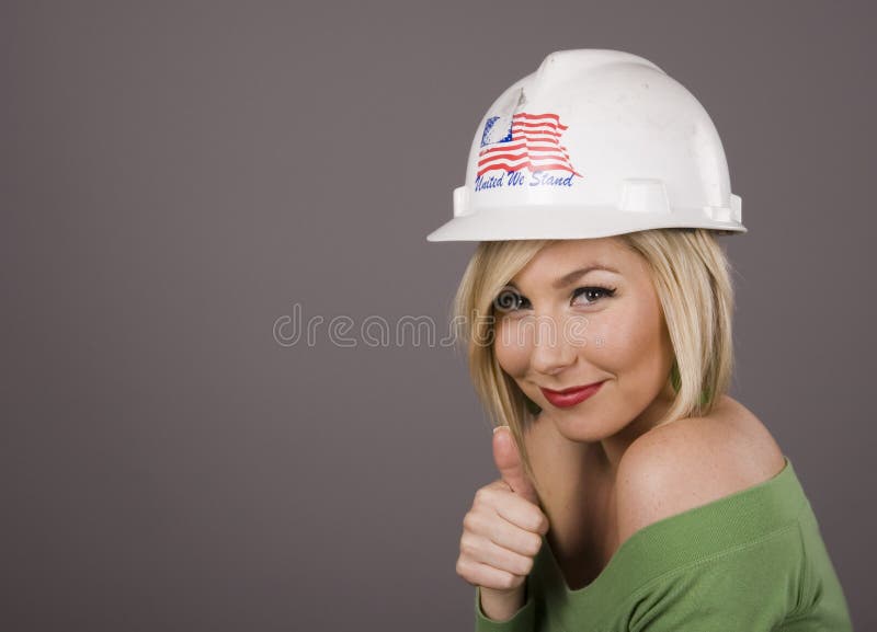 Blonde Hard Hat Thumbs Up