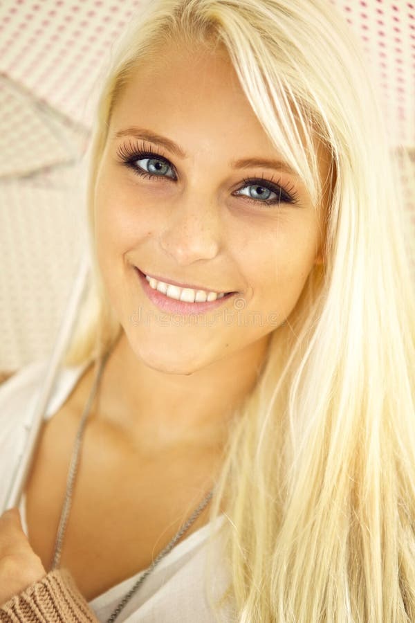 Blonde Lady with Sparkling Eyes Stock Photo - Image of joyous, health
