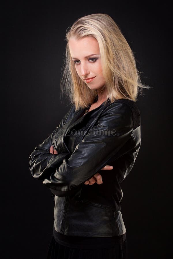Blonde in leather jacket stock photo. Image of jacket 30535136