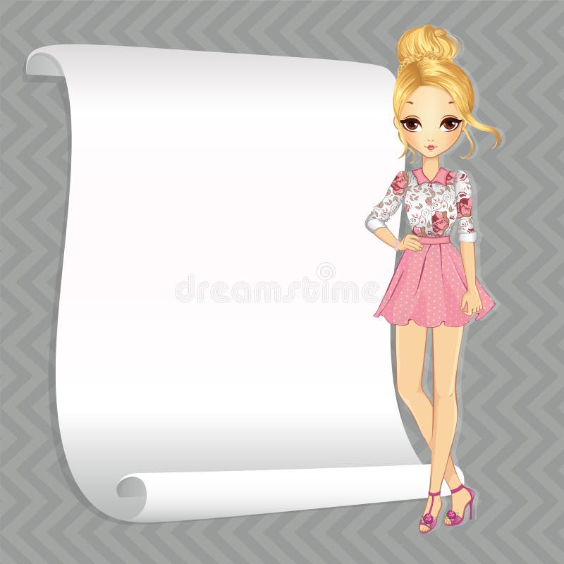 Blond romantisch meisje met banner vector illustratie