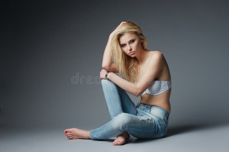 Blonde girl studio portrait shot