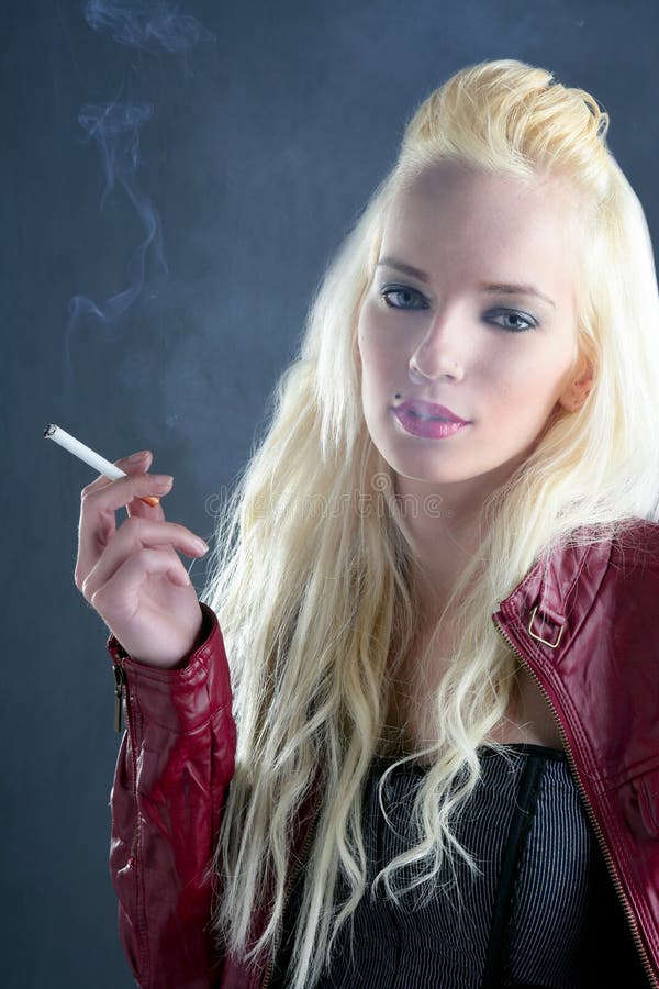 Blonde Smoking Cigarette Young Fashion Girl Royalty