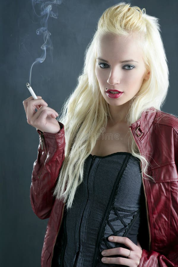 Blonde Smoking Cigarette Young Fashion Girl Stock P