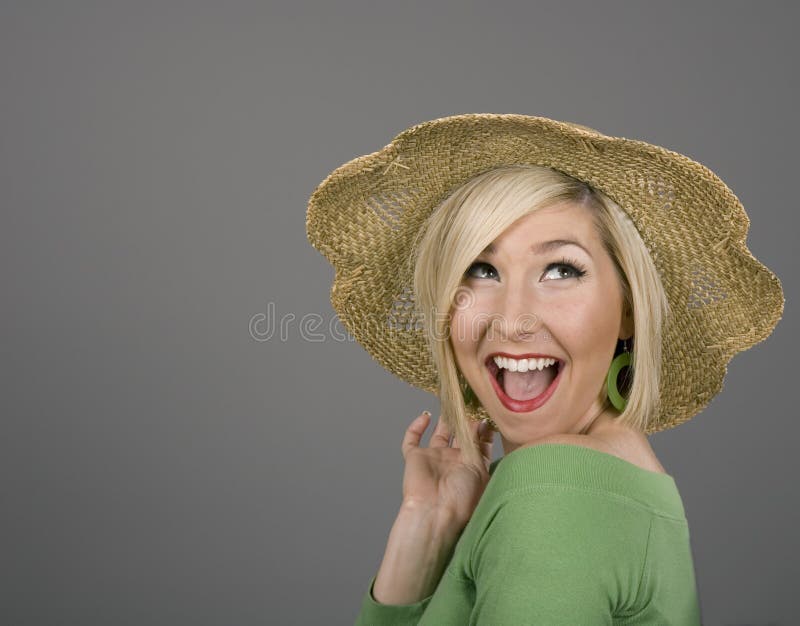 Blonde Straw Hat Big Smile