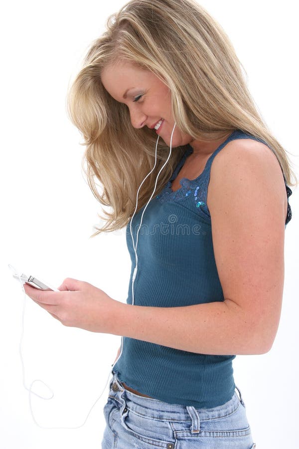 Blonde Teen Girl Listening To Music Stock Image Image Of Jeans Adult 226577