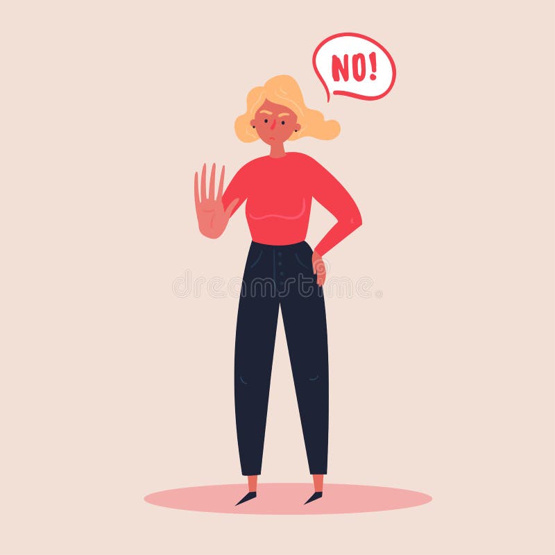Blonde vrouw die ontkenning nr met haar hand uitdrukken stock illustratie Blonde vrouw die ontkenning nr met haar hand uitdrukken stock illustratie