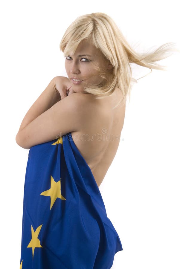 Blonde woman with european flag