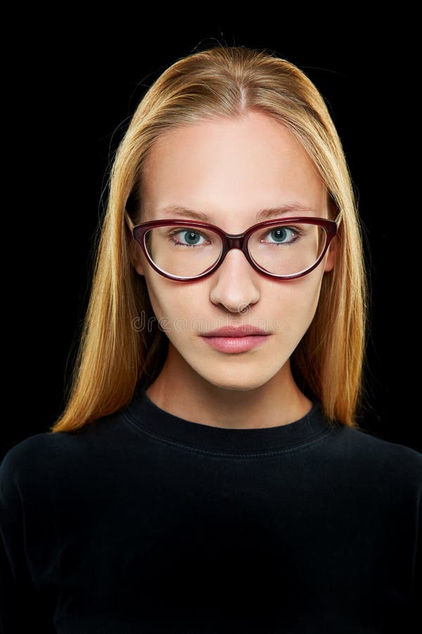Blonde Woman With Glasses Looking Seriously Stock Image Image Of Apprentice Glasses 76528681