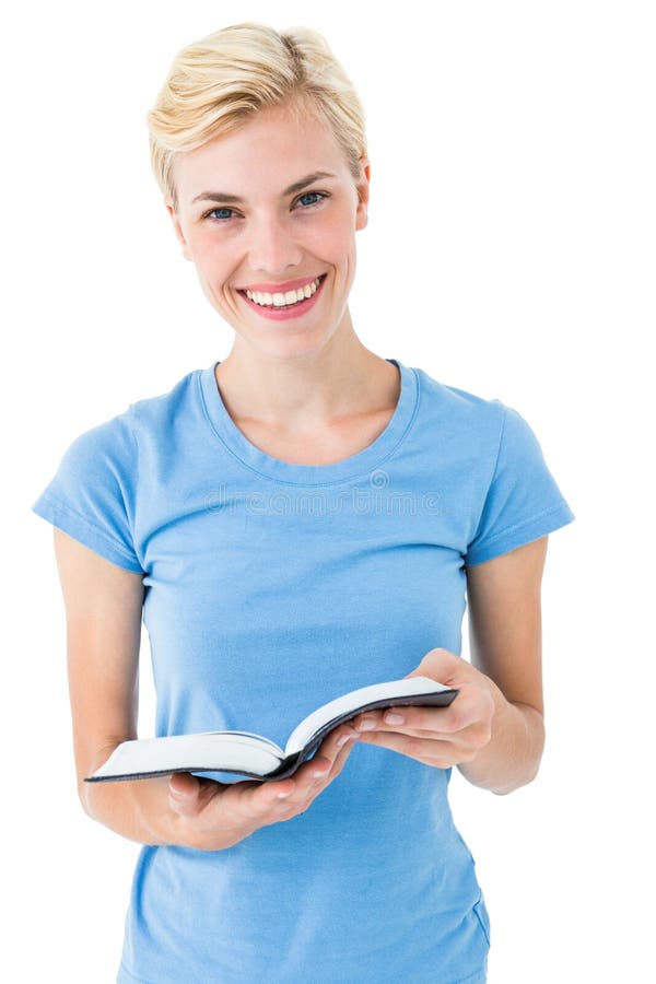 Blonde Woman Holding Bible And Looking At Camera Stock Image Image Of