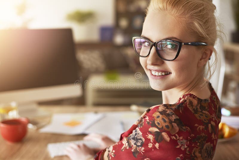 Blonde woman in home office