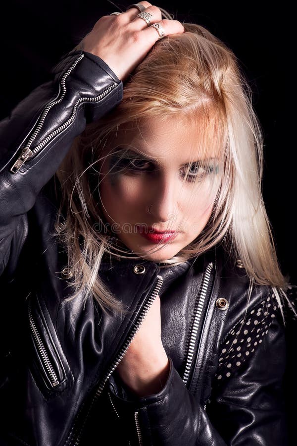 Blonde Woman in Leather Jacket Stock Photo - Image of leather, female ...