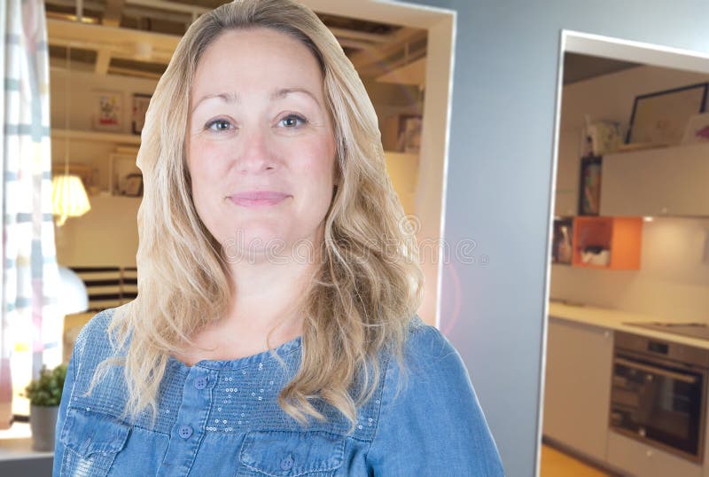 Blonde Woman in a Portrait in Her House Stock Image