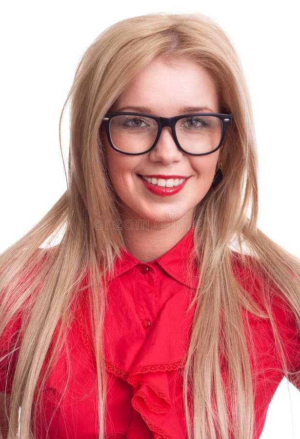 Blonde Woman Smiling In Big Black Glasses Stock Image Image 17888851