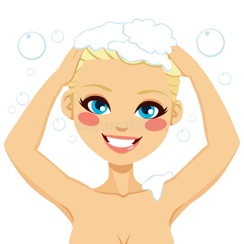 Blonde Woman Washing Hair stock vector. Illustration of hair - 41408154