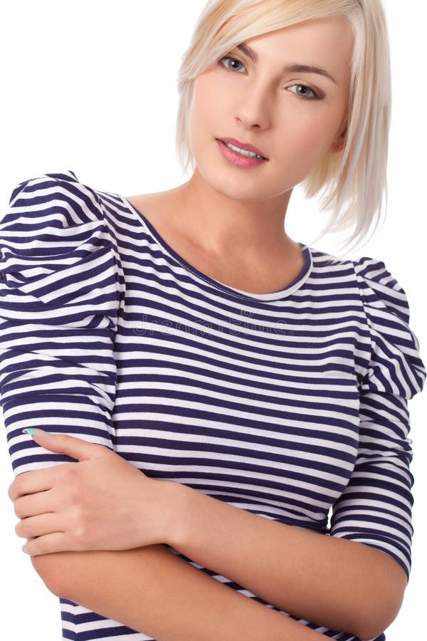 Blonde Woman Wearing Striped Dress Stock Image Image Of Looking 