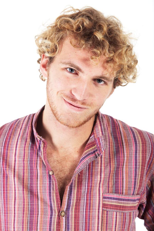 Young blonde adult caucasian man in casual clothes and scruffy beard on a white background. Young blonde adult caucasian man in casual clothes and scruffy beard on a white background.