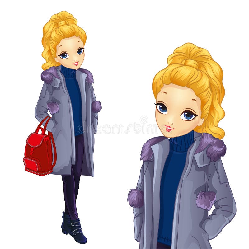 Blond meisje in lange jas royalty-vrije illustratie