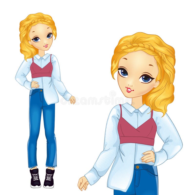 Blond meisje in stijlvol shirt vector illustratie