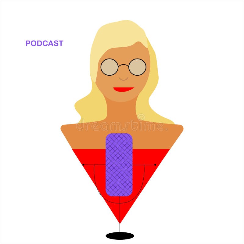 Blondes Mädchen in den Gläsern und im roten Kleid mit Mikrofonaufnahmepodcast lizenzfreie abbildung Blondes Mädchen in den Gläsern und im roten Kleid mit Mikrofonaufnahmepodcast lizenzfreie abbildung