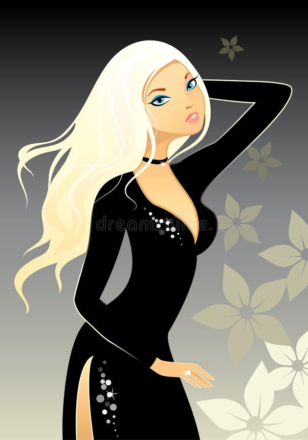 Blondine im schwarzen Kleid stock abbildung