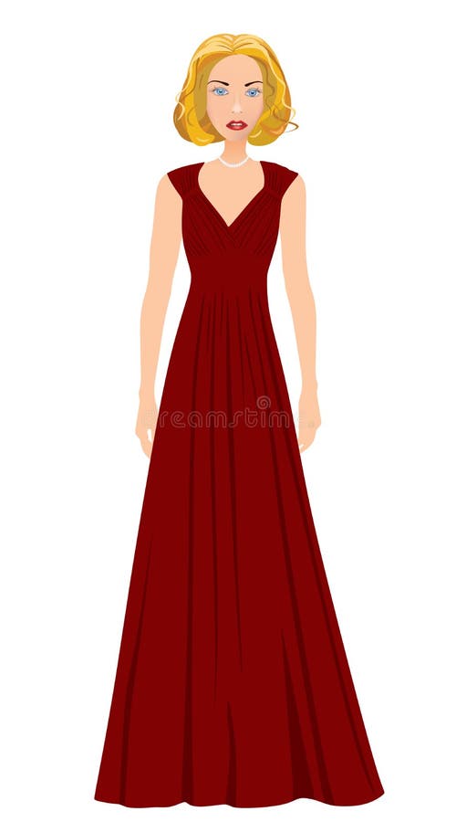 Blondynki dziewczyna w czerwonej wspaniałej sukni royalty ilustracja Blondynki dziewczyna w czerwonej wspaniałej sukni royalty ilustracja