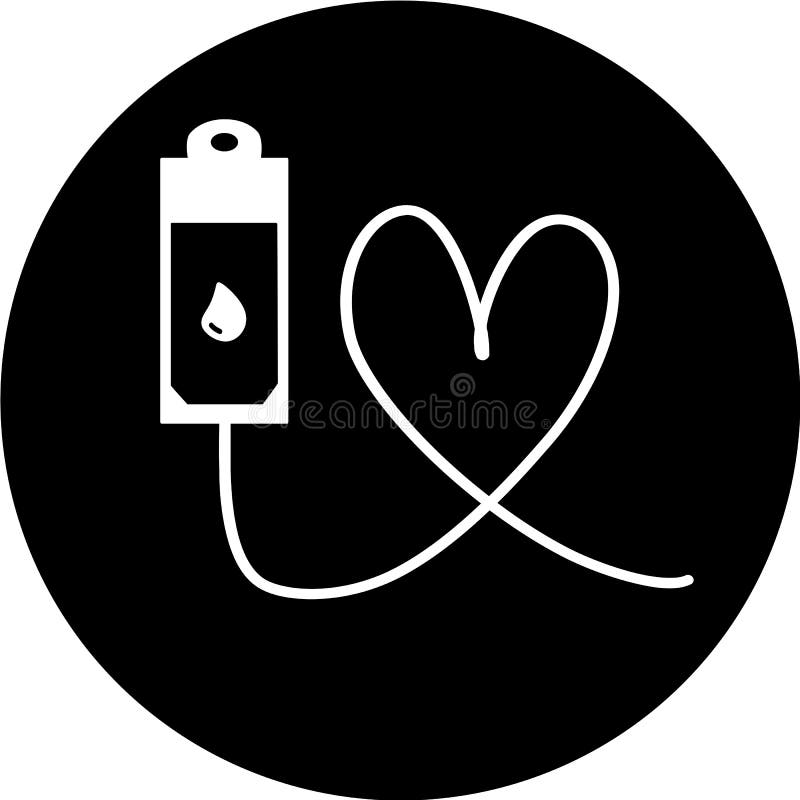 Blood in Black Circle Icon. Blood Donation Bag with Tube Shaped As a