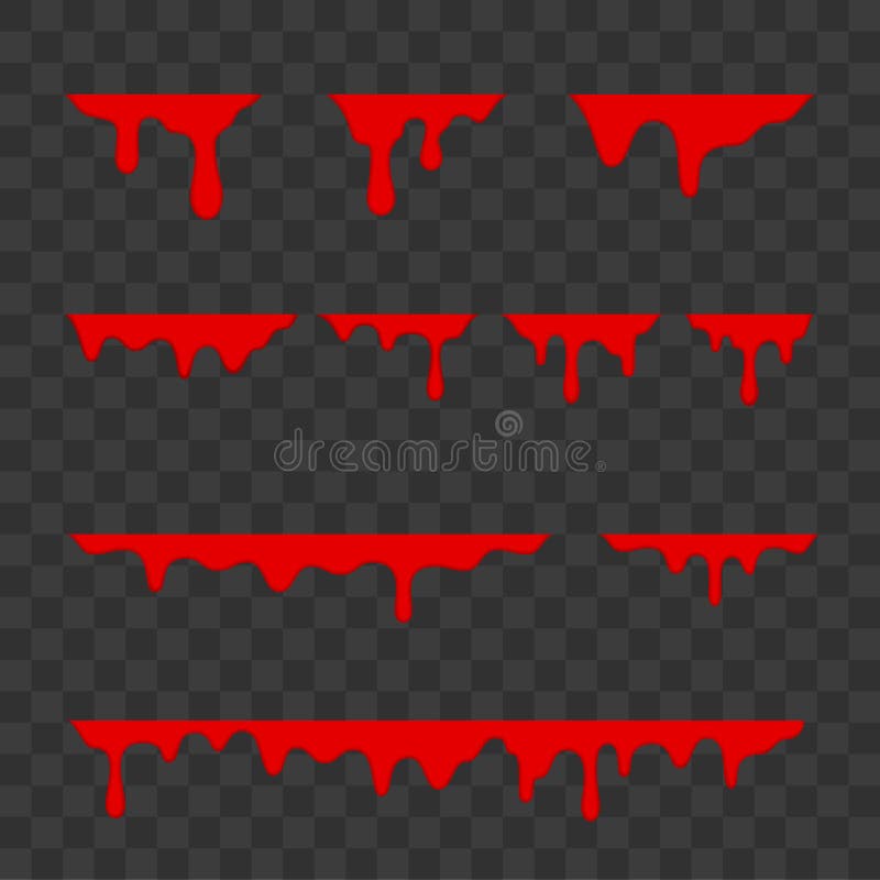 Blood drops, Halloween decoration borders design. Vector liquid blood drip splatter with flowing drop splash