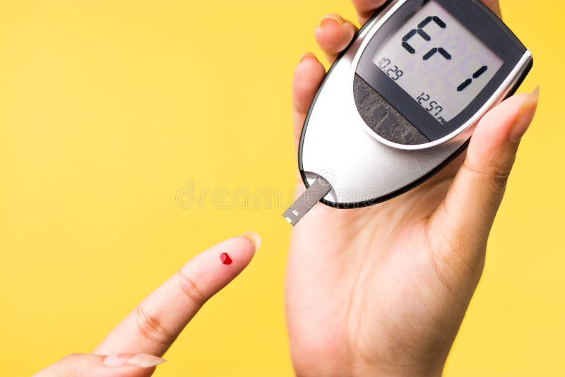 Blood Glucose Meter, the Blood Sugar Value is Measured on a Finger on