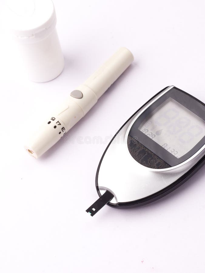 Blood Glucose Meter, the Blood Sugar Value is Measured on a Finger on