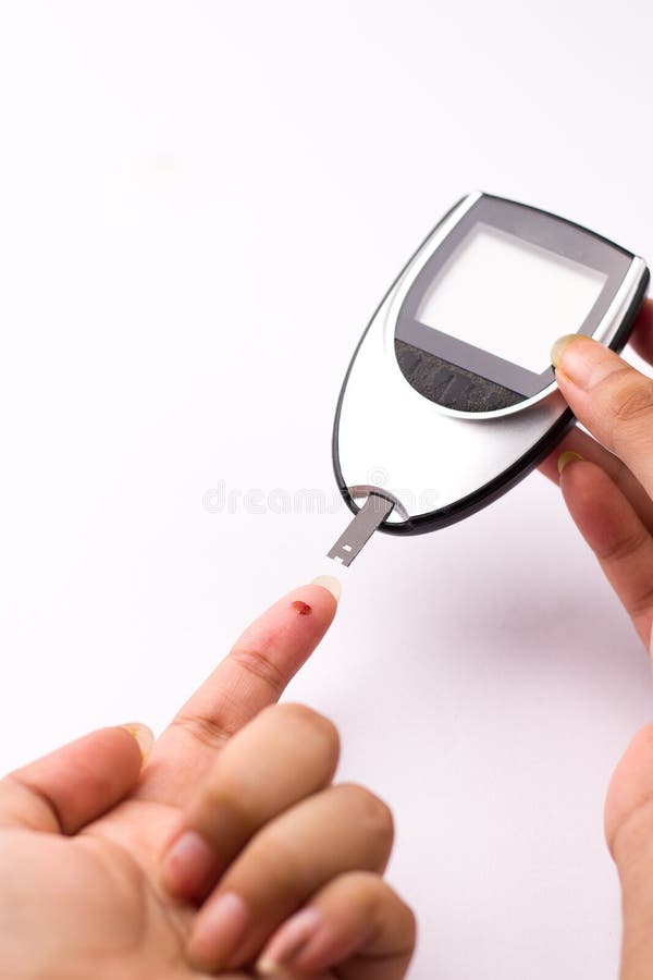Blood Glucose Meter, the Blood Sugar Value is Measured on a Finger on
