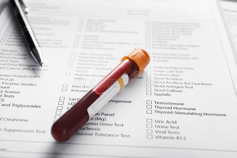 Blood Sample on Document with Result of Analyses Stock Image - Image of ...