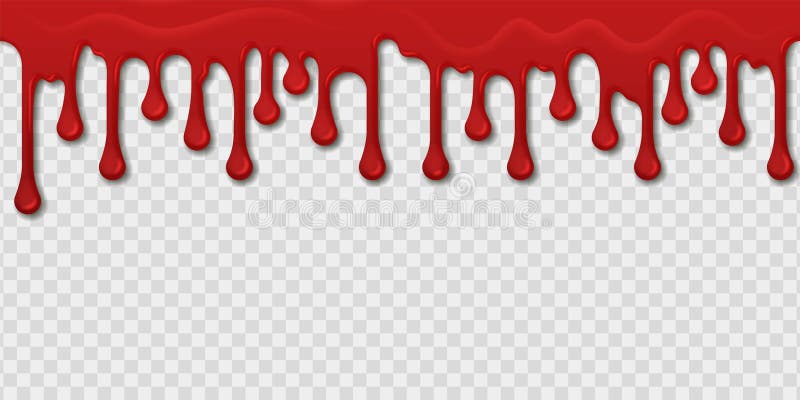 Blood seamless pattern. Realistic red paint drops and splashes on transparent background. Bleeding template. Bright spooky