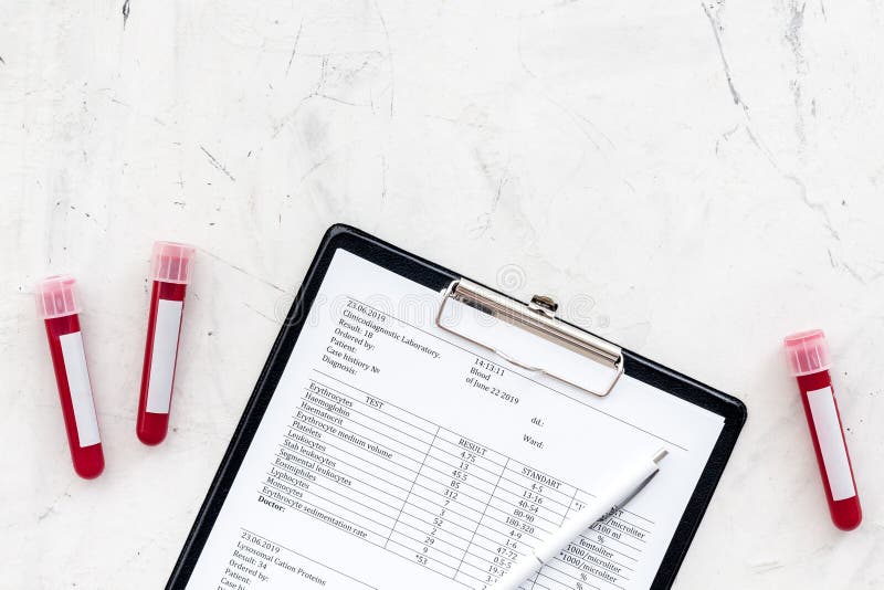Blood Test Results on Grey Background Top View Copy Space Stock Image Image of biology