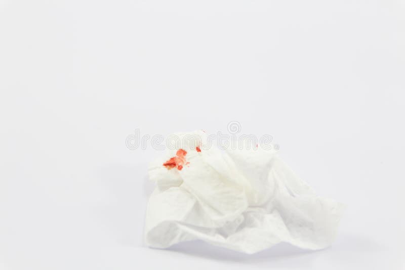 Wound Blood, Blood On Tissue Paper On White Background. Stock Photo