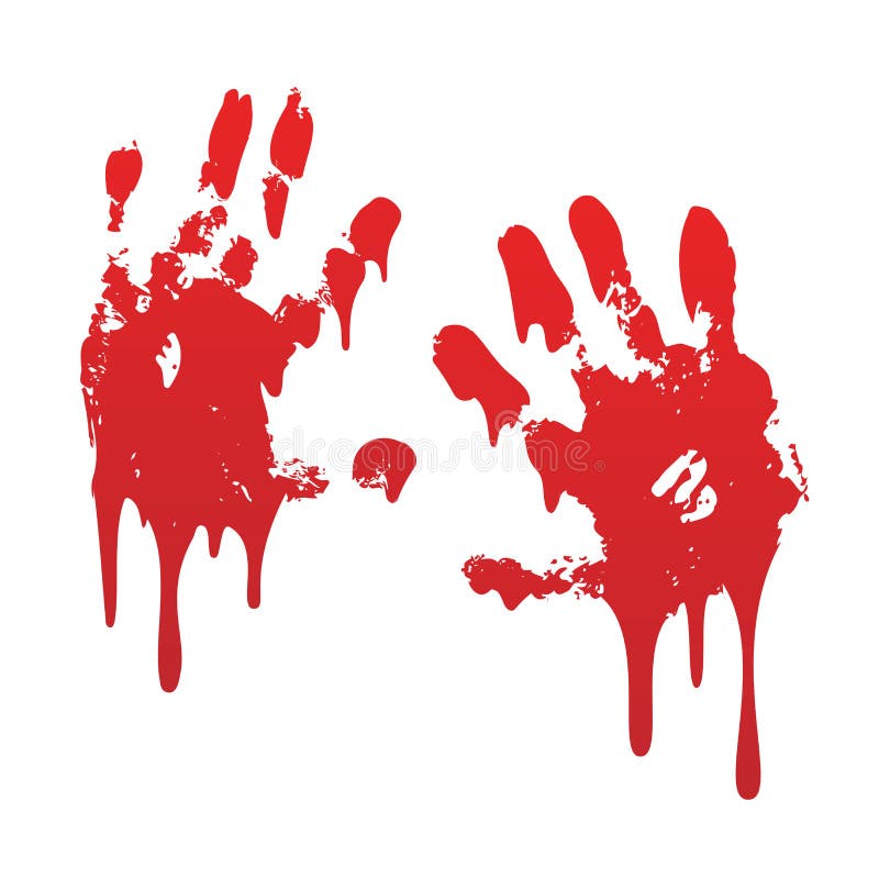 Bloody Hand Print Isolated White Background. Horror Scary Blood Dirty