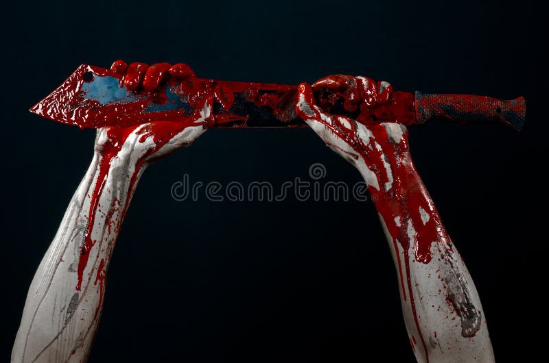 Bloody hands with a machete zombie demon maniac knife stock photo Bloody hands with a machete zombie demon maniac knife stock photo