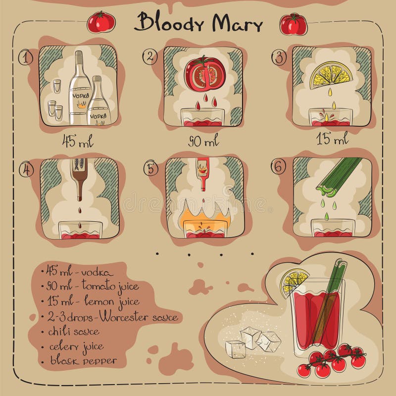 Bloody Mary. Hand Drawn Vector Illustration Of Cocktail. Colorful