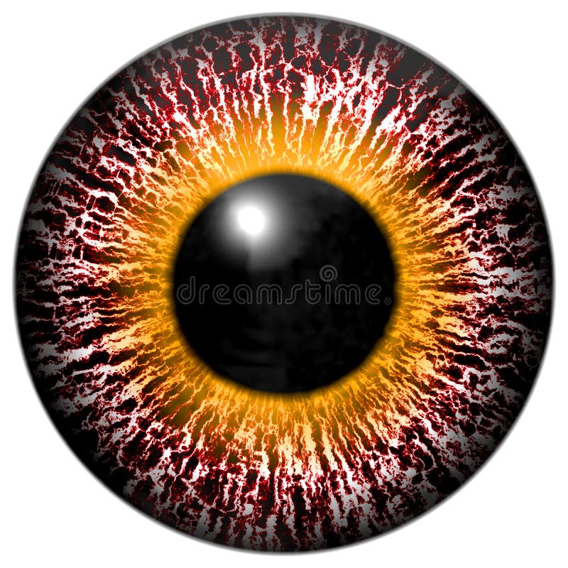 Bloody pink-eye of alien with yellow ring around the pupil