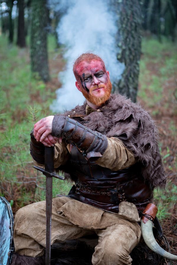 Bloody Real Viking with His Sword Training for Combat Stock Photo ...