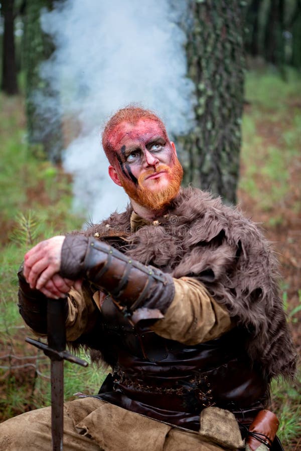 Bloody Real Viking with His Sword Training for Combat Stock Image ...