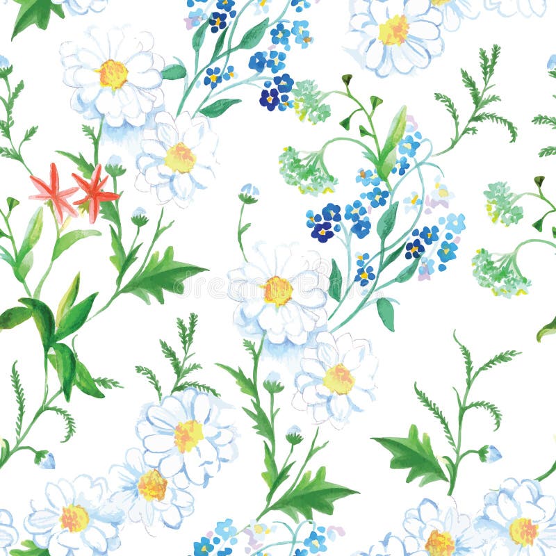 Blooming meadow floral seamless vector print vector illustration